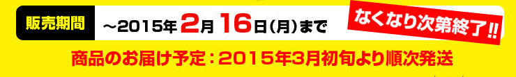 【販売期間】 ～2015年2月16日(月) なくなり次第終了　商品のお届け予定：2015年3月初旬より順次発送