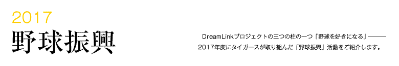 2017 野球振興 -DreamLinkプロジェクトの三つの柱の一つ「野球を好きになる」―――2017年度にタイガースが取り組んだ「野球振興」活動をご紹介します。-