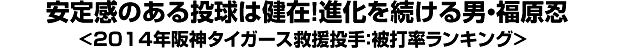 安定感のある投球は健在！進化を続ける男・福原忍＜2014年阪神タイガース救援投手：被打率ランキング＞