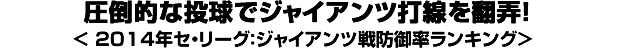 圧倒的な投球でジャイアンツ打線を翻弄！＜2014年セ・リーグ：ジャイアンツ戦防御率ランキング＞