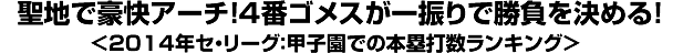 聖地で豪快アーチ！4番ゴメスが一振りで勝負を決める！＜2014年セ・リーグ：甲子園での本塁打数ランキング＞