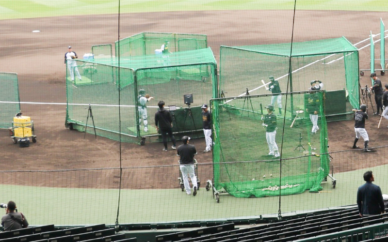 阪神タイガースOBの特別解説付き阪神タイガース練習見学 写真